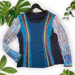 Mixed Print Aventures des Toiles Fabric Sweater, Sz Small